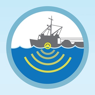Illustration of a ship using fishing sonar