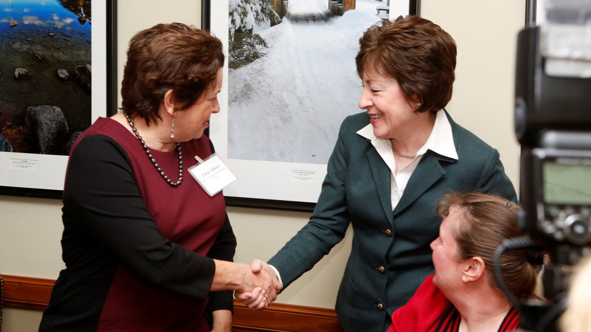 Health teacher Eliza Adams (left) and food service manager Melanie Legasse (right) from Maine shared their stories with Senator Susan Collins (R-ME). Sen. Collins introduced the School Food Modernization Act, which would provide resources for schools to improve kitchen equipment, infrastructure, and personnel training. 