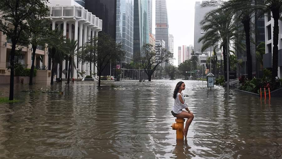 Girl in floodwater