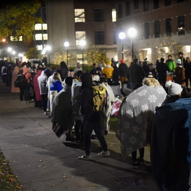 Hundreds of University of Michigan students waited in line for hours to register to vote at the Ann Arbor city clerk's satellite office at the university's Museum of Art on Tuesday, Nov. 8, 2022. (Ryan Stanton/Ann Arbor News via AP)