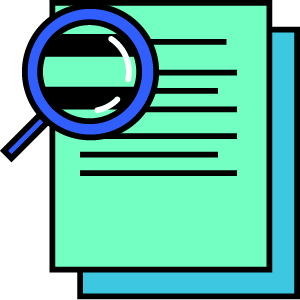 An illustration of a magnifying glass looking at documents