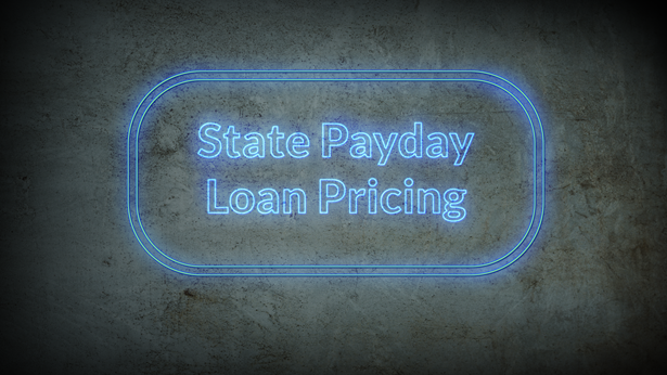 A blue neon sign saying State Payday Loan Pricing