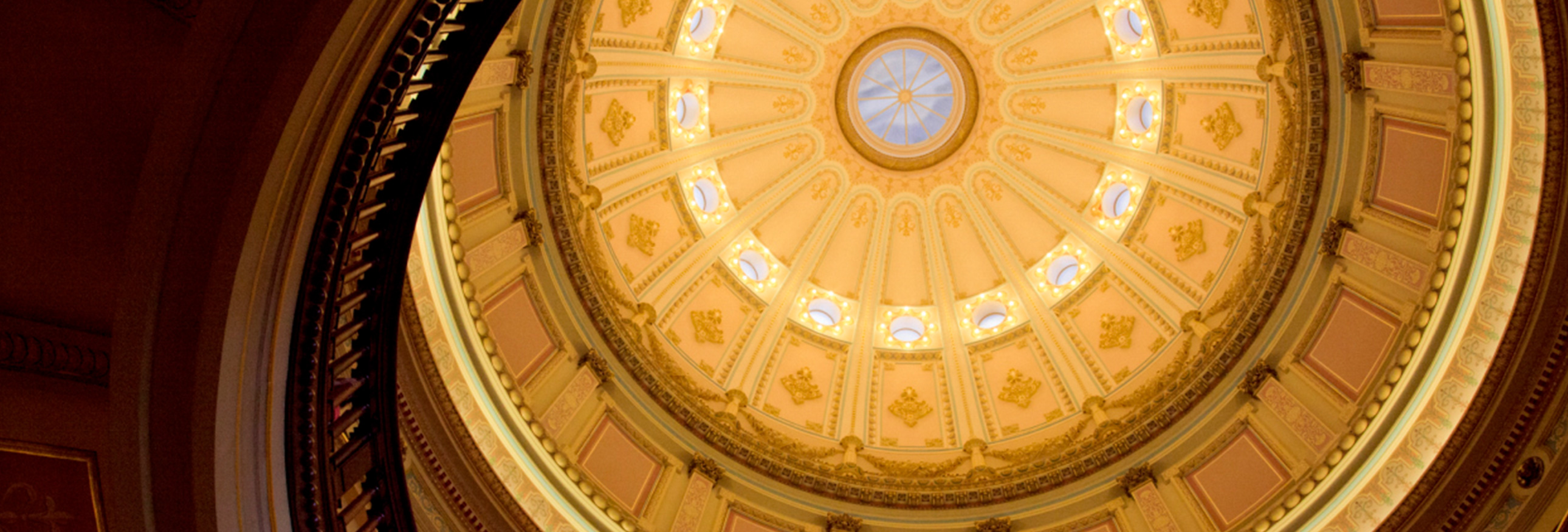 view looking up to rotunda of California capital building in Sacramento