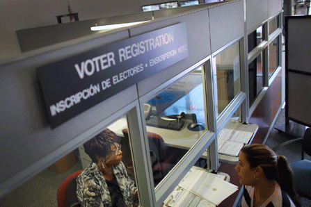 A person registers to vote.