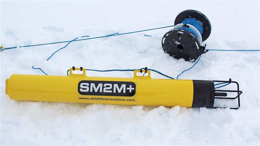 One of the two deep-water passive acoustic monitoring devices deployed in Milne Inlet.