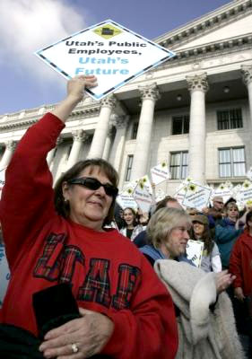 Utah public employees rally February 6 2010 at Utah state capitol Salt Lake City.