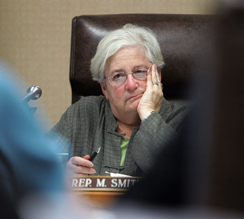 Marjorie Smith, House Finance Committee chairman, listens as legislators try to fix the budget in N.H. 