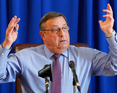 Maine Governor Paul LePage at a press conference on cuts to Maine's Medicaid program