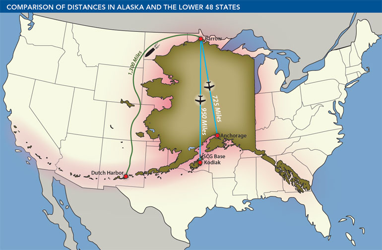 Map: Comparison of Distances in Alaska and the Lower 48 States