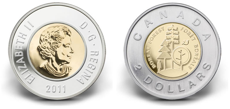 "TWO DOLLARS ~ BOREAL FOREST" $2 COIN CANADA 2011 FRESH UN-CIRCULATED 