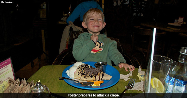 Foster prepares to attack a crepe.