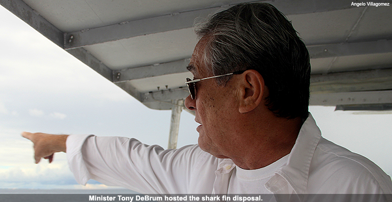 Minister Tony DeBrum hosted the shark fin disposal.