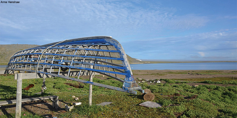 The wooden frame of a skin-covered boat on St. Lawrence Island: Traditional knowledge provides a basis for traveling and hunting safely.