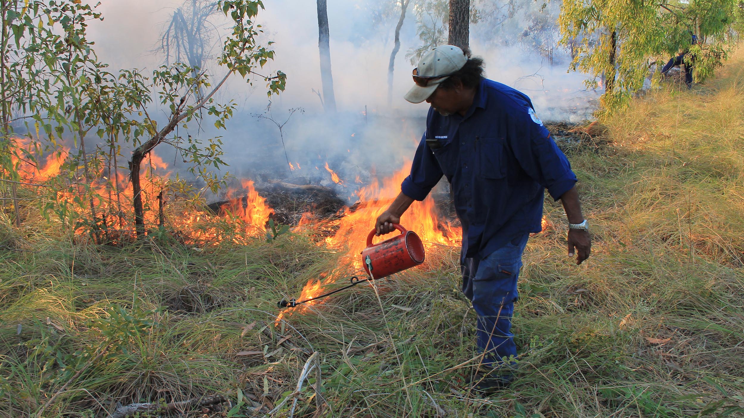 Bardi Jawi Rangers from One Arm Point on the Kimberley coast conduct burning early in the dry season, producing significant environmental benefits.