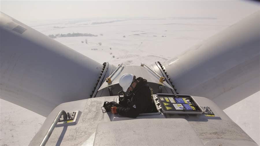 A student in the wind energy technician program at Lake Region State College in Devil’s Lake.