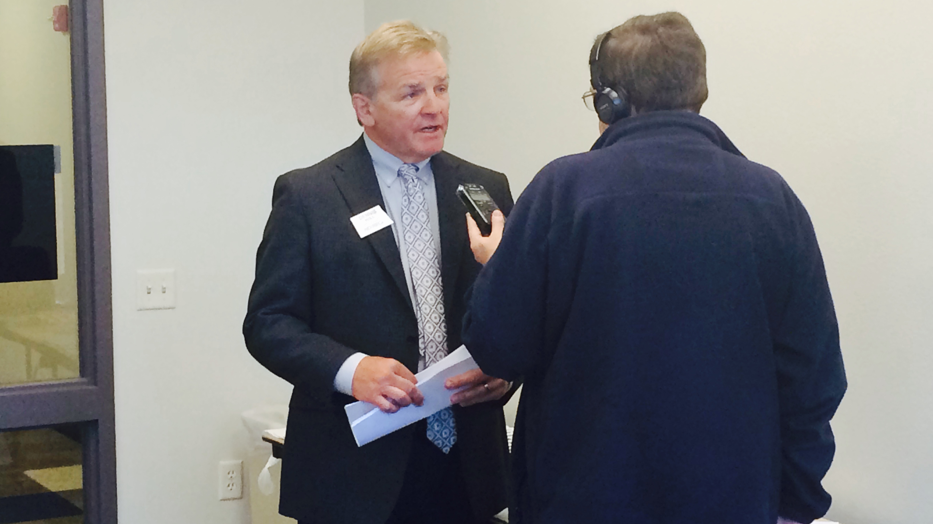 Dennis Hill, executive vice president and general manager of the North Dakota Association of Rural Electric Cooperatives, is interviewed by North Dakota Public Radio before a discussion of Pew’s Clean Economy Rising research (Oct. 22, 2014).