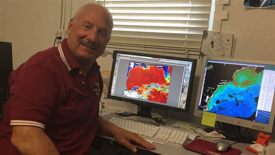 Mitch Roffer analyzes oceanographic currents to identify where fish are located. The adjunct professor at the Florida Institute of Technology in Melbourne is an expert on how changing oceanographic conditions influence the location and abundance of baitfish.