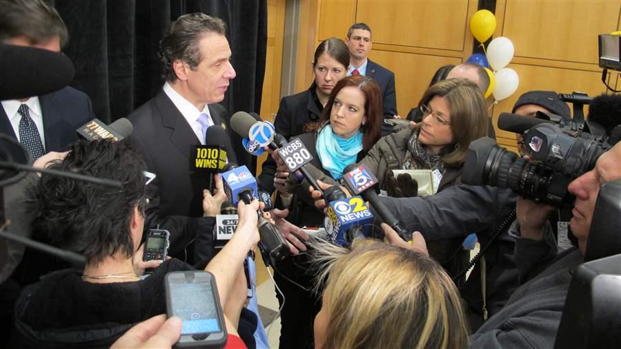 Democratic Gov. Andrew Cuomo of New York speaks to reporters about his proposal to offer a $1.7 billion property tax credit for homeowners and renters. His was among proposals in several states this year to provide tax relief for property taxpayers. (AP)