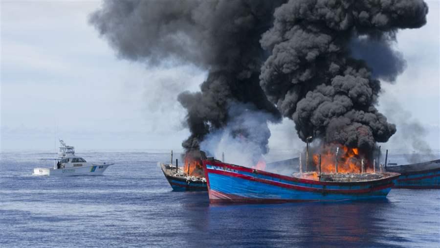 burning illegal fishing boats in Palau