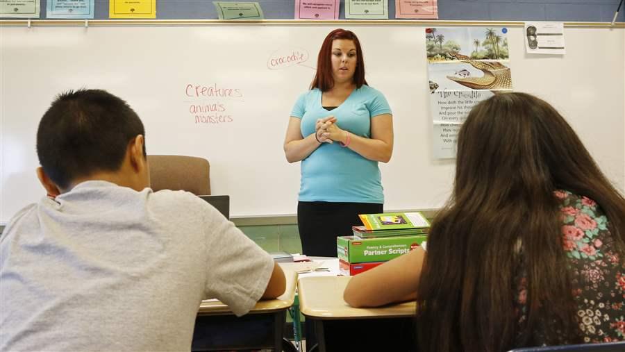 Kelci Gouge teaches third-graders at a summer reading academy in Oklahoma City