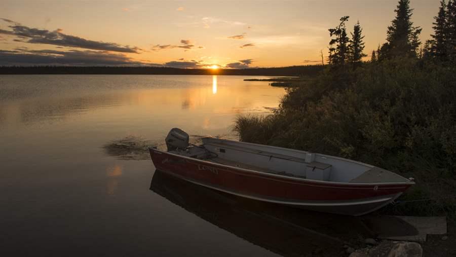 Great Bear Lake Boat and Sunset