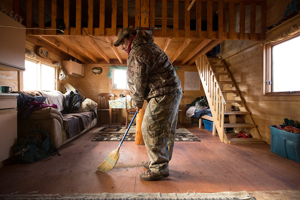 James Marlowe sweeping.