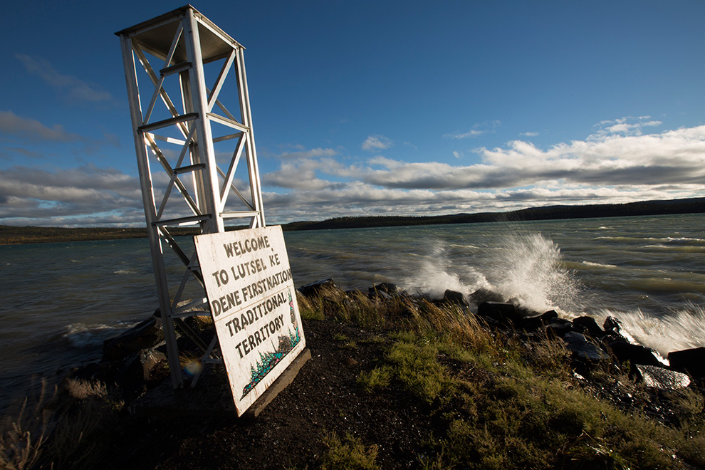 First nation sign by ocean