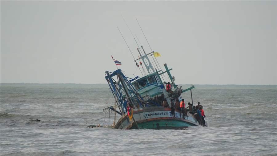 Inundated fishing boat