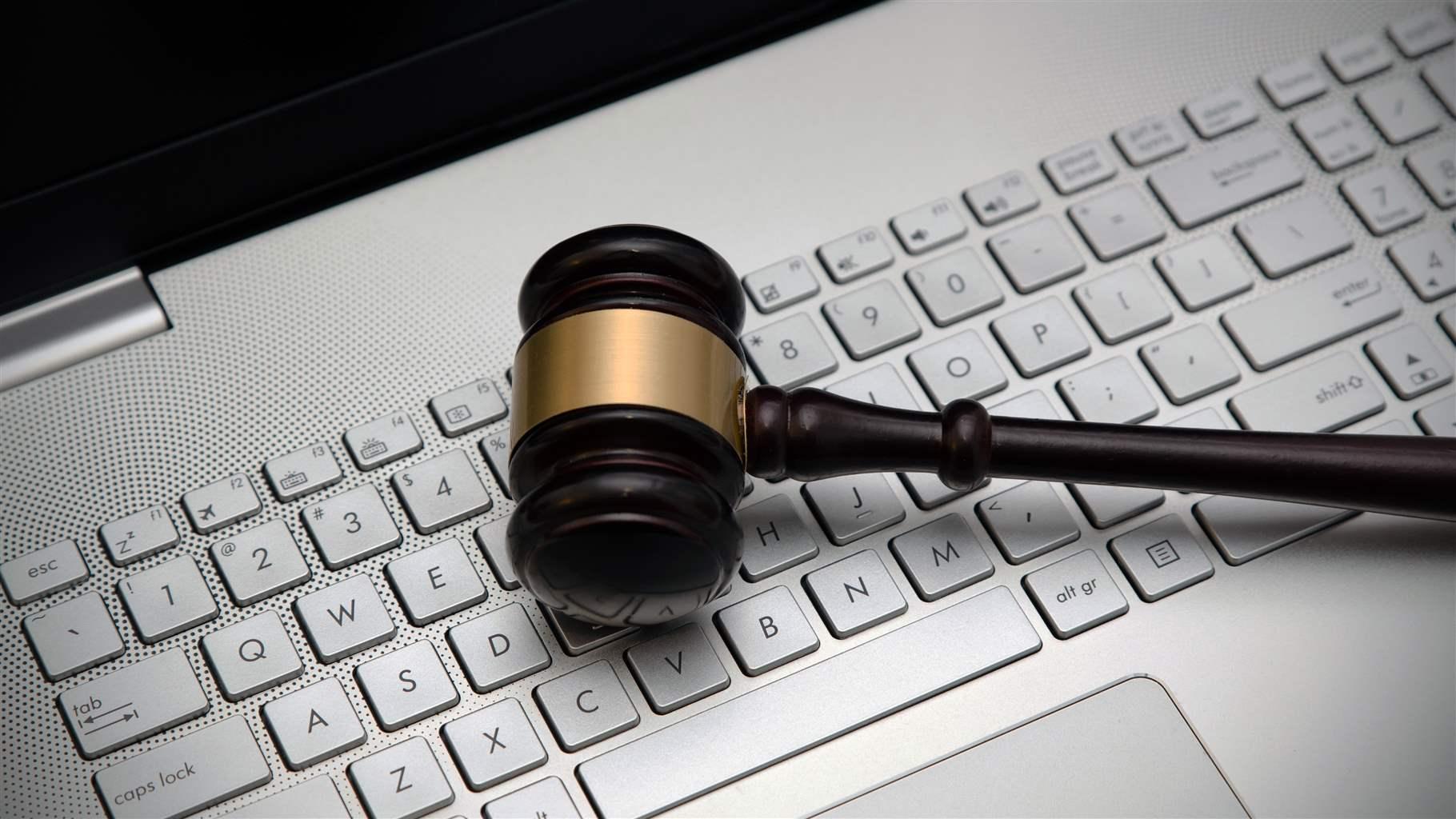 Gavel on laptop