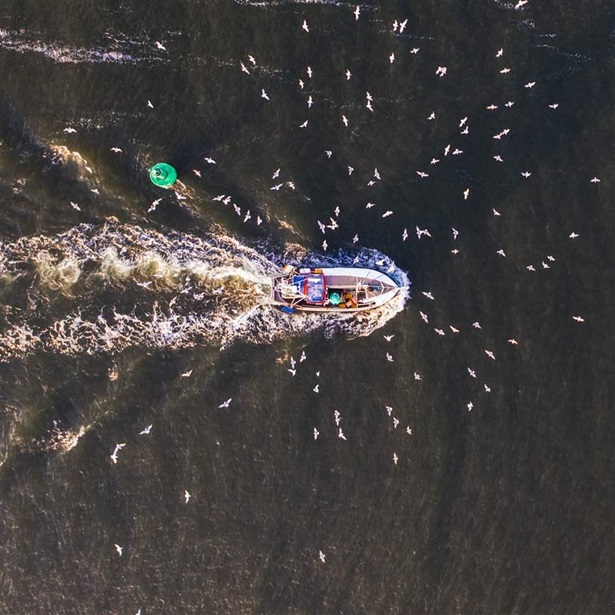 Fishing boat aerial view
