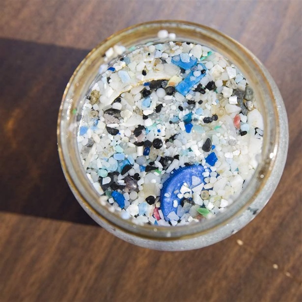 Microplastics sample in a jar