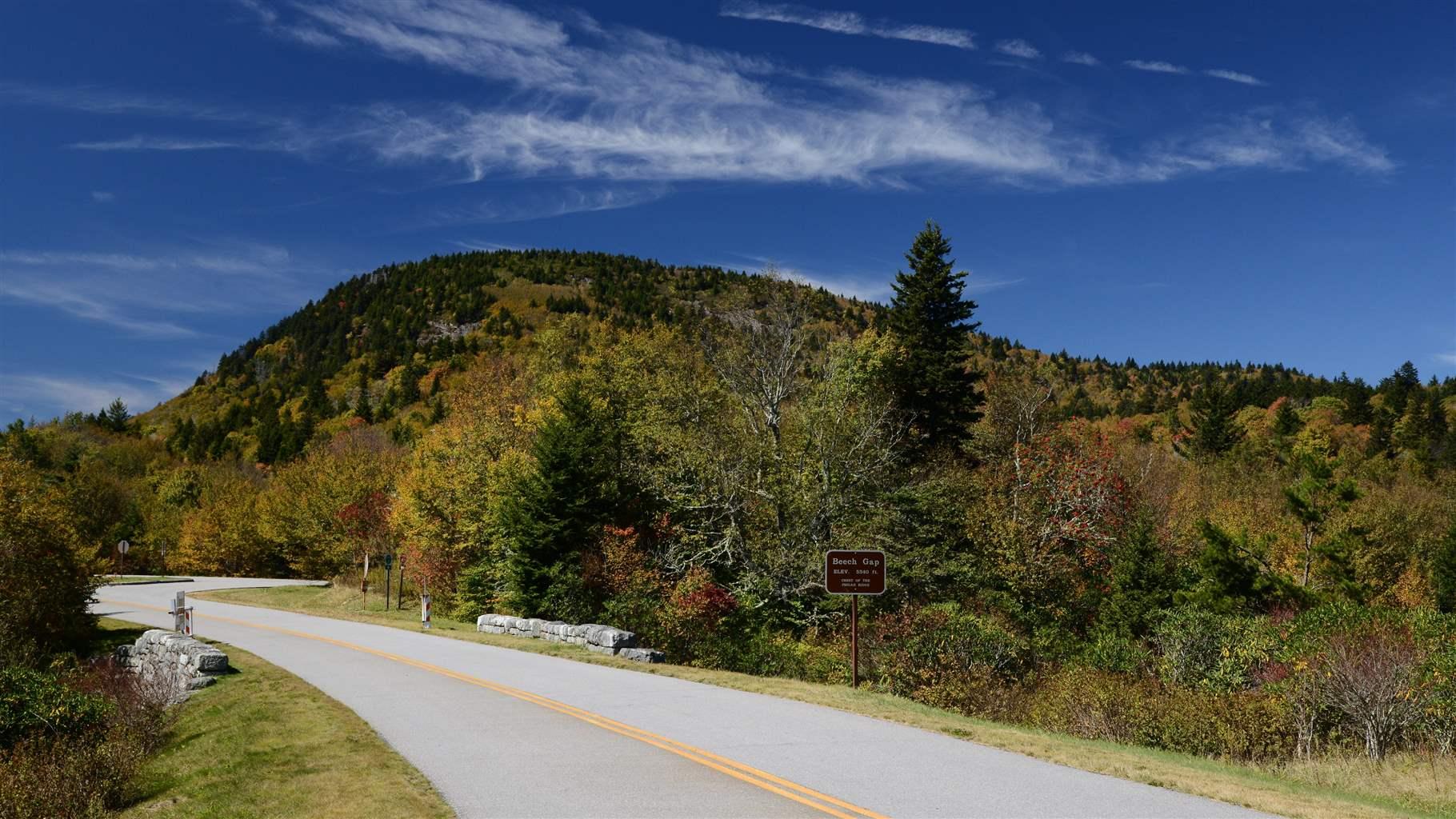 At Milepost 423.3 in North Carolina, the Blue Ridge Parkway passes through Beech Gap at an elevation of 5,340 ft.