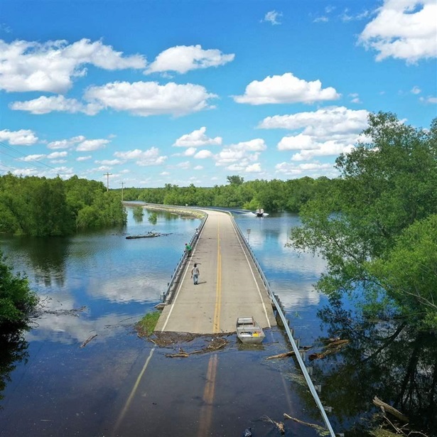 Flooding from a March 2019 bomb cyclone cut off the Great River Road between Missouri and Illinois