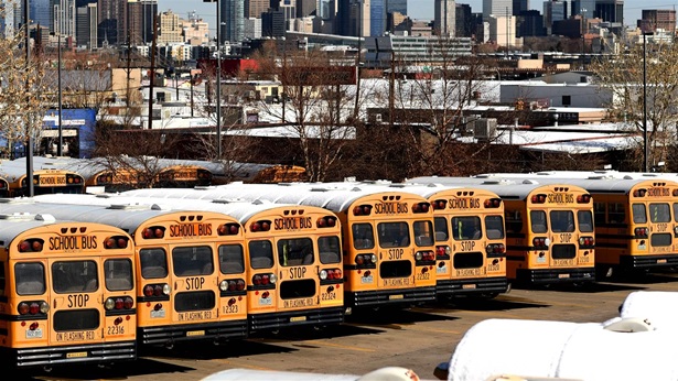 School buses line and parked at DPS- Hilltop Terminal in Denver, Colorado on Tuesday. November 10, 2020.