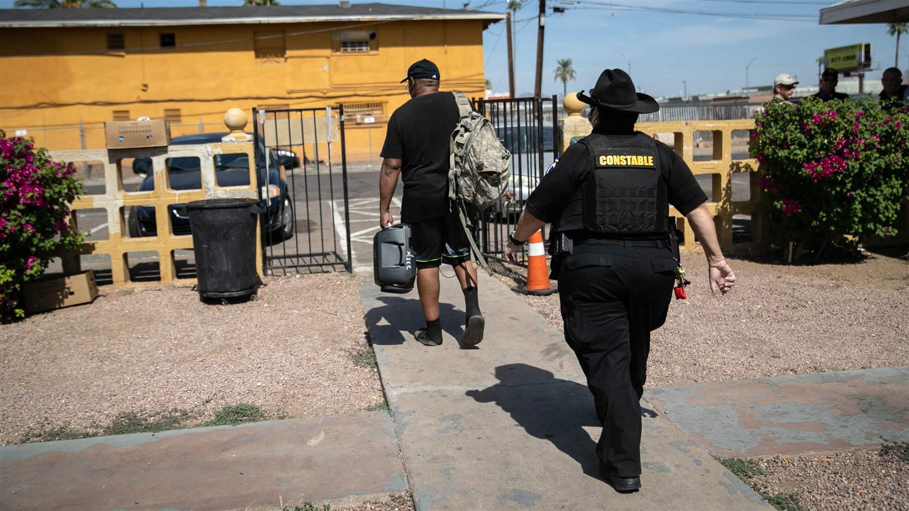 Maricopa County constable Darlene Martinez evicts a tenant on October 7, 2020 in Phoenix, Arizona.
