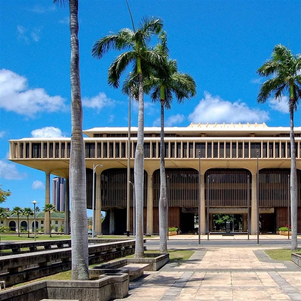 The Hawaii State Capitol is the official statehouse or capitol building of the U.S. state of Hawaii - Honolulu, USA
