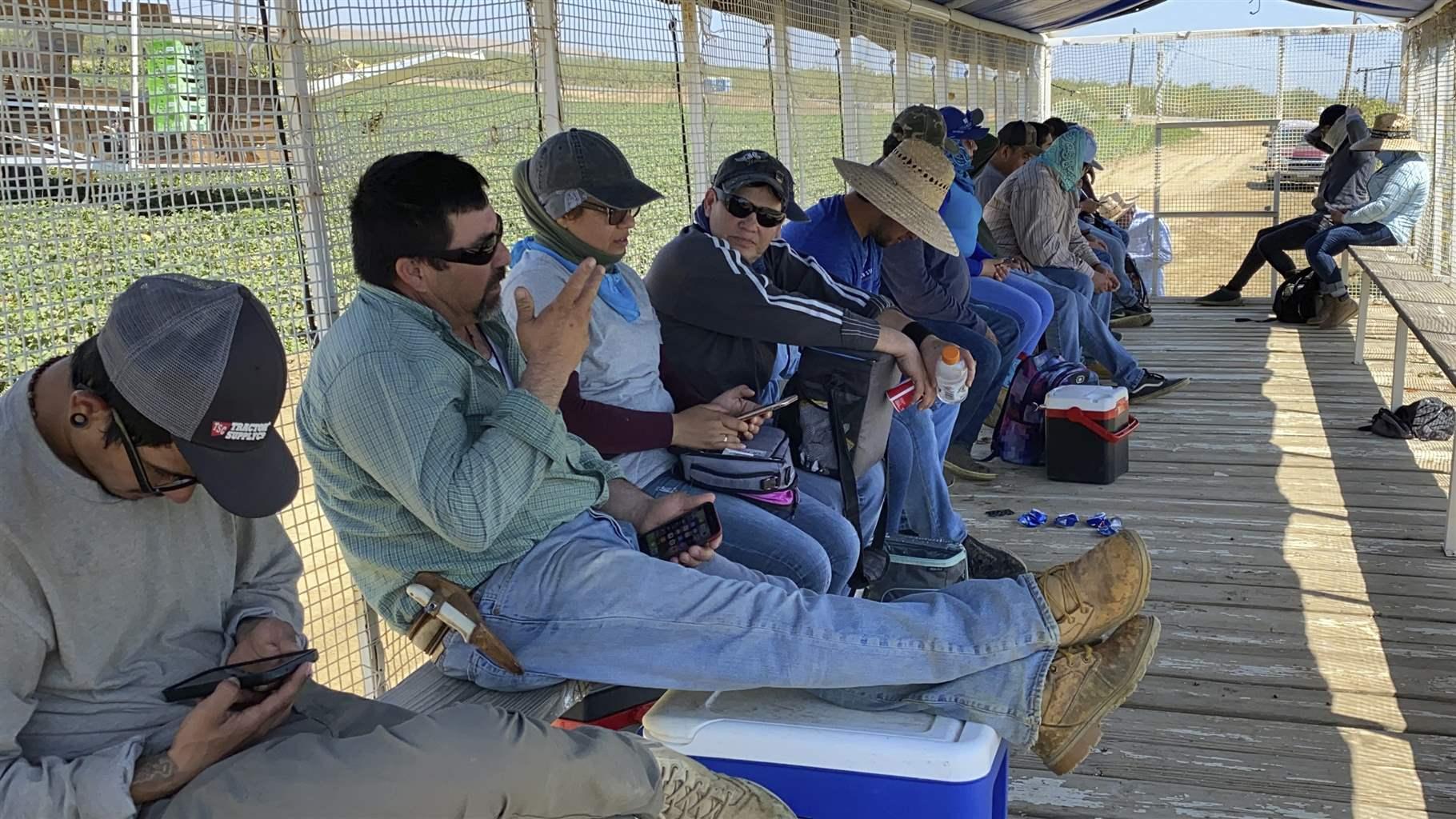 Farmworkers at Del Bosque Farms take a break from picking melons in Firebaugh, Calif., on Friday, July 9, 2021, where temperatures were expected to surpass 110 degrees this weekend. Farmworkers at Del Bosque Farms take a break from picking melons in Firebaugh, Calif., on Friday, July 9, 2021, where temperatures were expected to surpass 110 degrees this weekend.