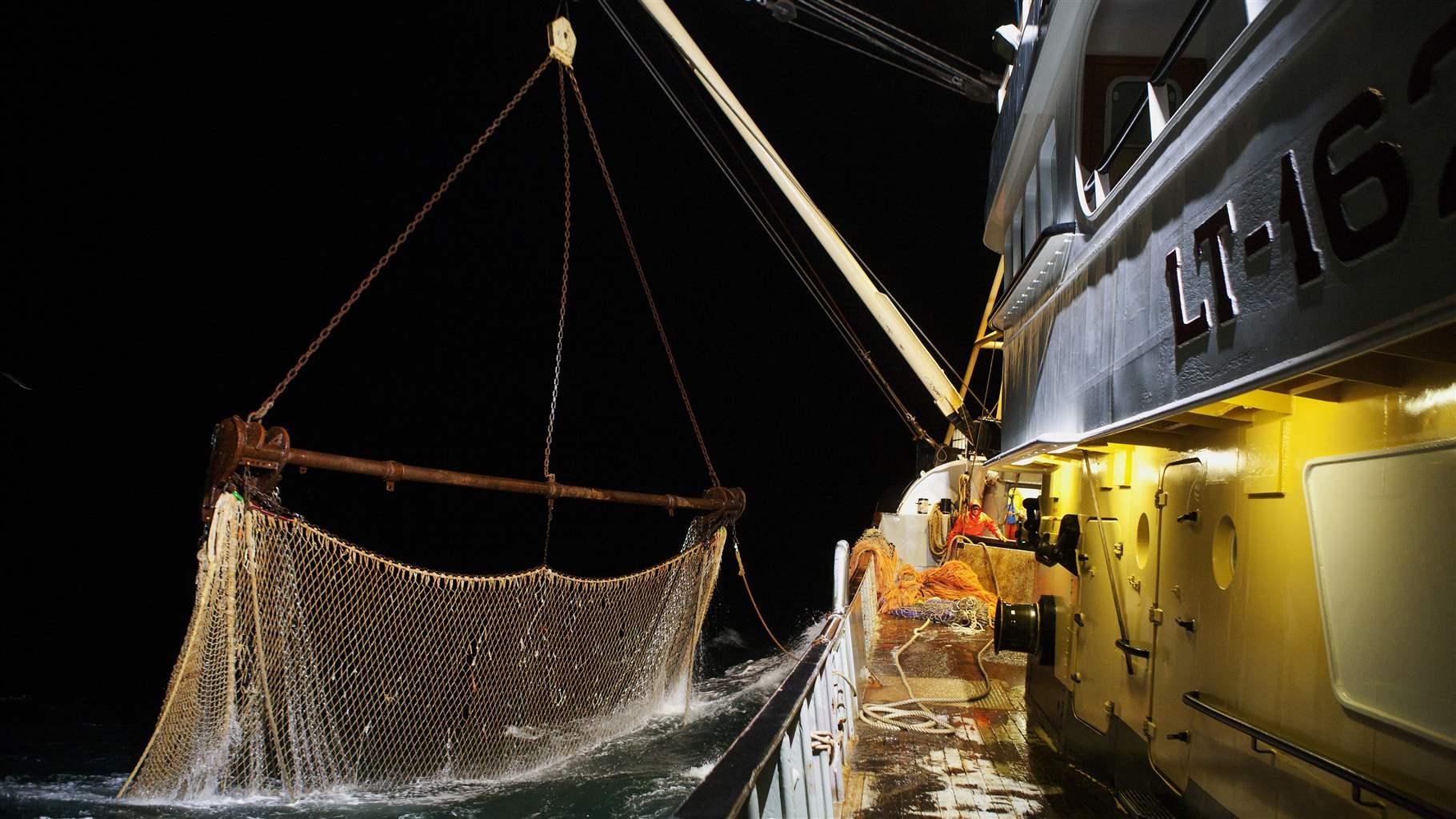 Fishing vessel at night, Netherlands.