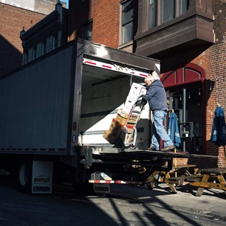 Supplies are unloaded for buisnesses at the corner of S. 12th and Samsom Streets in Philadelphia on the morning of Nov. 8, 2019.