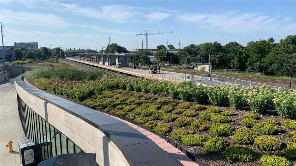 Green roof of a train station