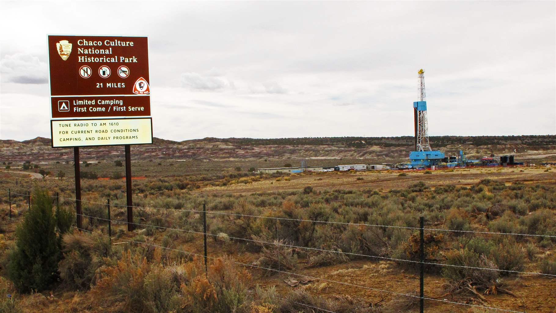 Oil and gas rigs like this one dot the landscape around the Chaco Culture National Historical Park.   
