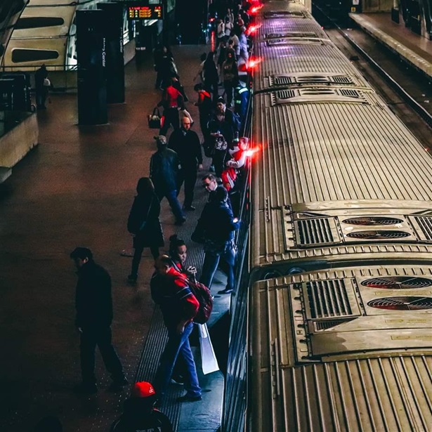 Passengers boarding Metro train