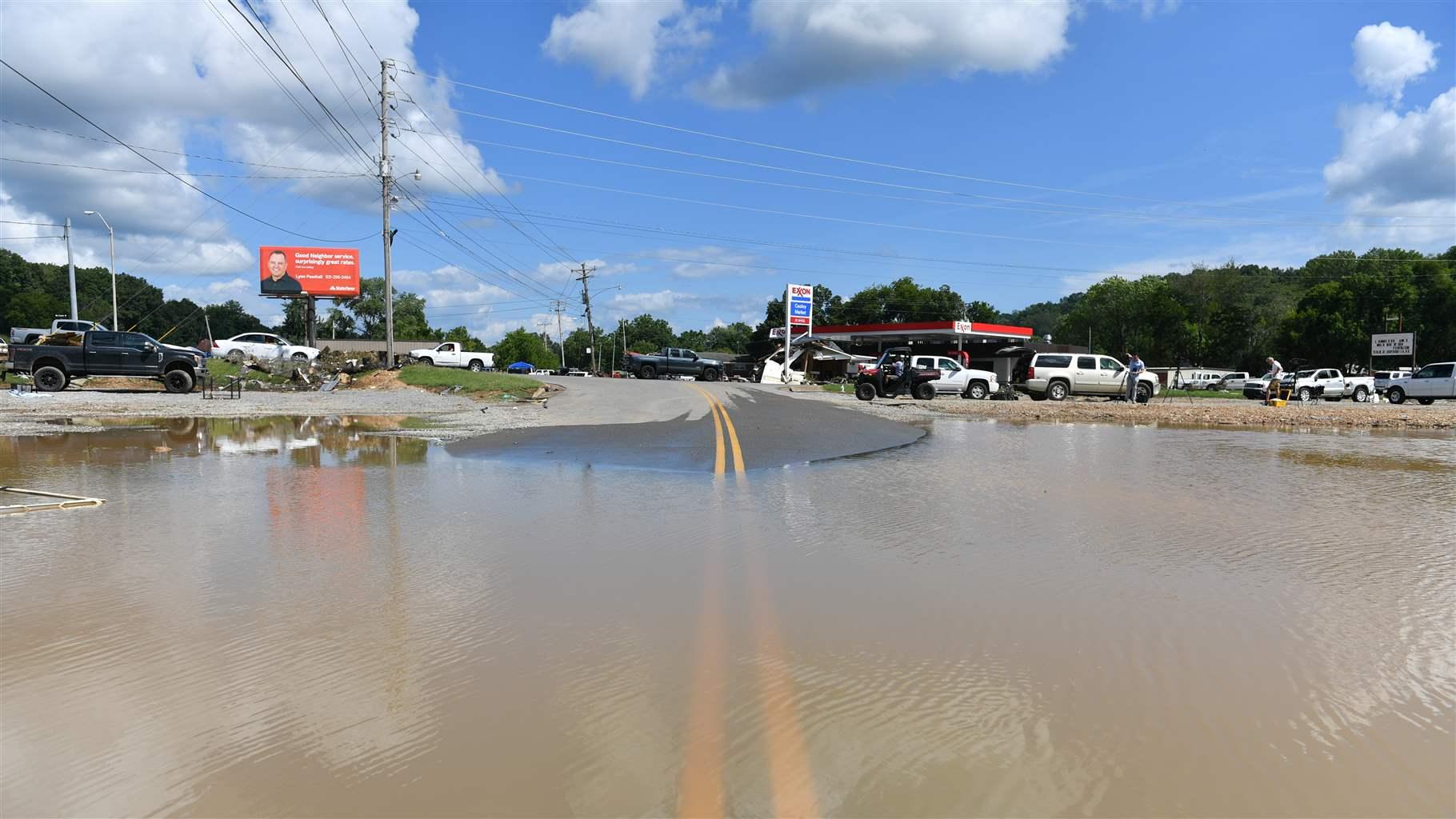 A view of the damage after heavy rain and devastating floods in Waverly, Tennessee, United States on August 22, 2021.