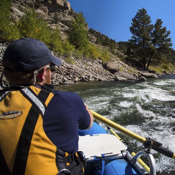 A rafter navigates rapids on the Arkansas River in Colorado’s Browns Canyon. 