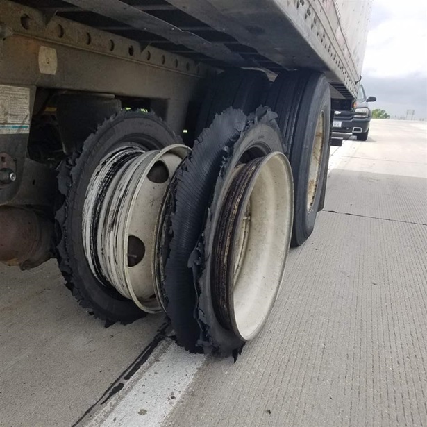 Blown tire on truck