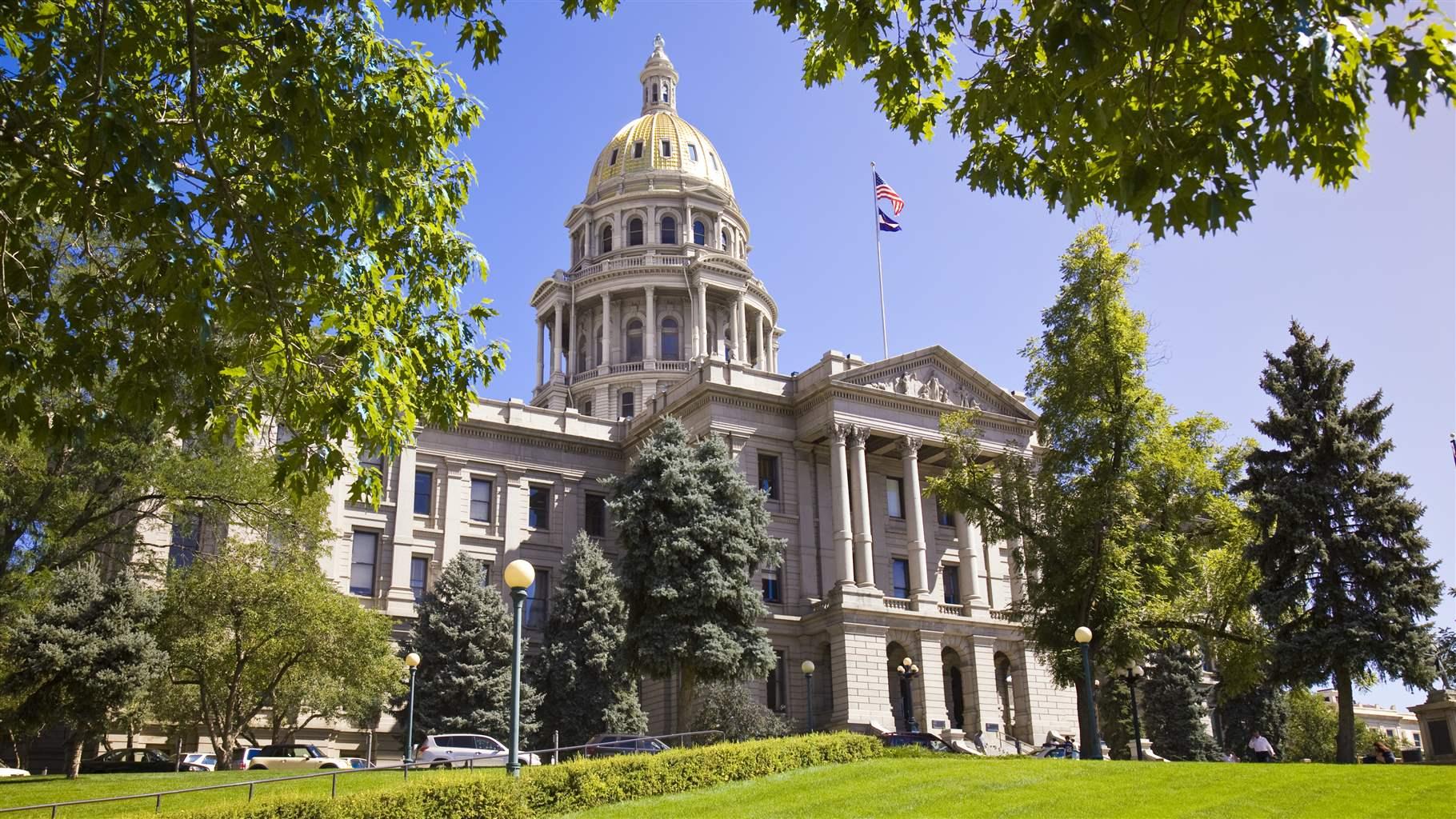 Modeled after the U.S. Capitol with its brilliant gold dome, the Colorado State Capitol offers free tours on weekdays. The Capitol's 13th step is exactly one mile above sea level, hence the nickname "Mile High City", Denver, CO, USA.