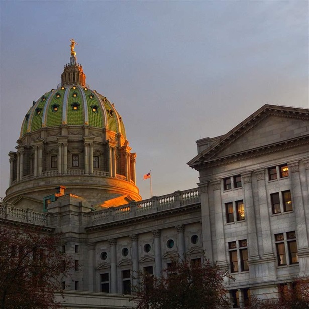 Exterior Of Pennsylvania State Capitol Against Sky During Sunset