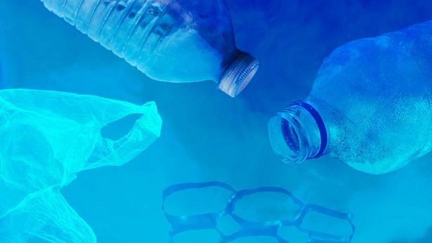 Plastic bottles under water