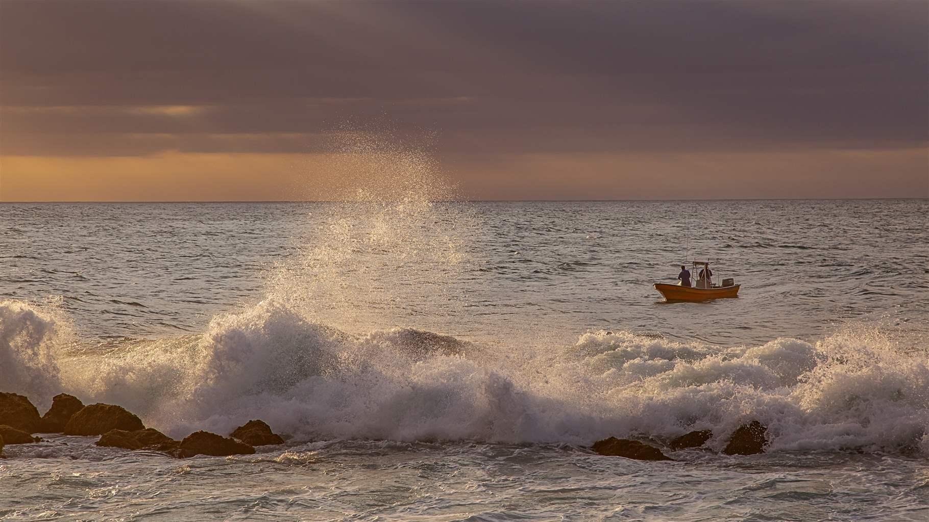 Boat drifting in waters off coast of Puerto Rico