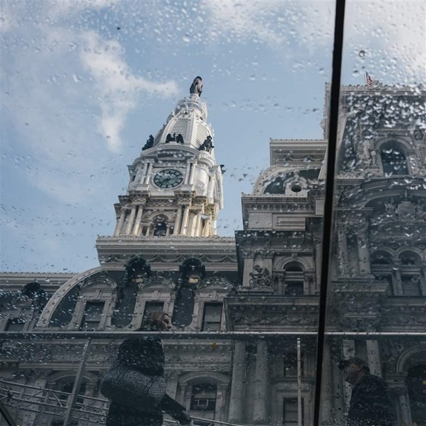 Philadelphia City Hall viewed from the subway entrance after the rain.2019 State of the City photoshoot